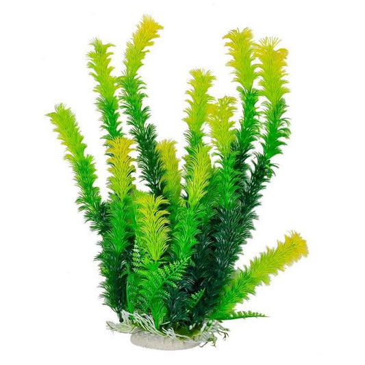 AQUATOP Artificial Plant W/ Weighted Base -Green Plant Light Yellow Tips